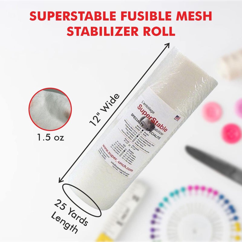 Superpunch Fusible Iron On No Show Mesh Embroidery Stabilizer, 1.5 Oz Lightweight Fuse Embroidery Backing Stabilizer-12 Inch x 25 Yard, SuperStable White Stabilizer for Embroidery Machine, Made In USA - Image 2